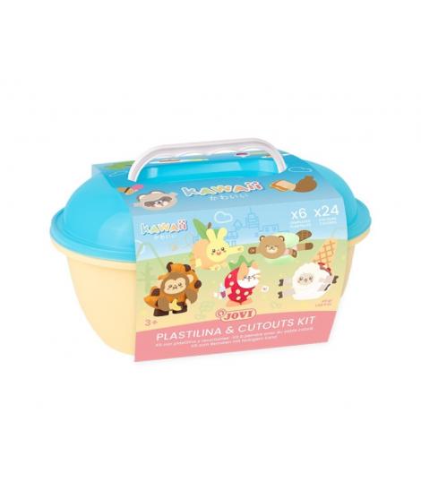 Jovi Kawaii Cofre con 24 Barras de Plastilina 15gr + Modeladores + Recortables - Sin Gluten - Base Vegetal - No se Seca - Colore