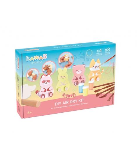 Jovi Kawaii Air Dry Kit con Pasta Endurecible 500gr + 4 Plantillas + Pinturas + Complementos - Facil de Moldear - Colores Surtid