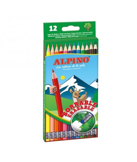 Alpino Pack con 12 Lapices de Colores Hexagonales Borrables - Mina de 3mm - Goma de Borrar del mismo Color - Resistente a la Rot