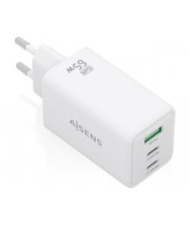 Aisens Cargador GAN 65W - 2xUSB-C PD3.0 QC4.0 y 1xUSB-A QC3.0 - Color Blanco