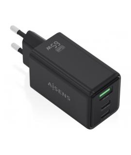 Aisens Cargador GAN 65W - 2xUSB-C PD3.0 QC4.0 y 1xUSB-A QC3.0 - Color Negro
