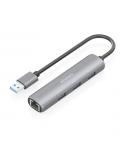 Aisens ASUC-4P034-GR Adaptador de Red USB 3.0 a Ethernet Gigabit + Hub 3xUSB-A 3.0 - 15cm - Color Gris
