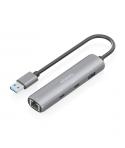 Aisens ASUC-4P036-GR Adaptador de Red USB 3.0 a Ethernet Gigabit + Hub 2xUSB-C y 1xUSB-A 3.0 - 15cm - Color Gris
