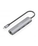 Aisens ASUC-4P038-GR Adaptador de Red USB-C a Ethernet Gigabit + Hub 3xUSB-A 3.0 - 15cm - Color Gris