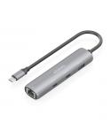 Aisens ASUC-4P040-GR Adaptador de Red USB-C a Ethernet Gigabit + Hub 2xUSB-C y 1xUSB-A 3.0 - 15cm - Color Gris