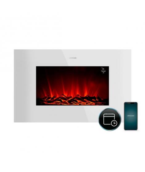 Cecotec ReadyWarm 3590 Chimenea Electrica de 35" - 2000W - Cristal Templado Plano - Control Wi-Fi y Remoto - Llamas LED - Progra