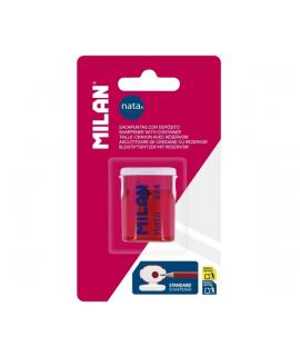 Milan Nata® 624 Sacapuntas con Deposito - Cuchilla de Acero - Color Rosa/Blanco