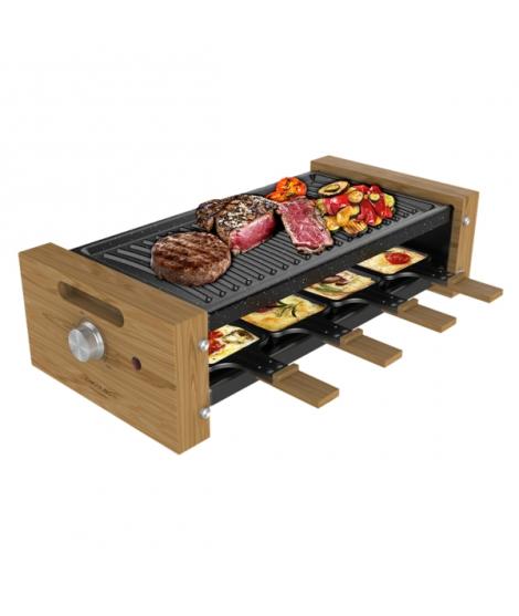 Cecotec Cheese and Grill 8200 Wood Black Raclette - 1200W - 8 Sartenes Antiadherentes - Placa Antiadherente de Acero - Superfici