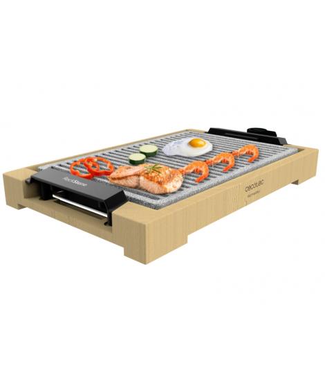 Cecotec Tasty and Grill 2000 Bamboo LineStone Plancha Electrica - 2000W - Antiadherente - Estructura Bambu - Termostato Regulabl