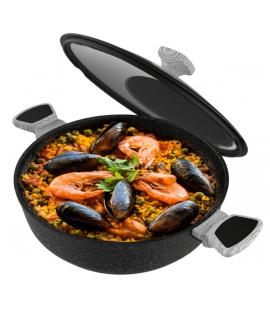 Cecotec Polka Exclusive Wood and Rock Olla Baja de Aluminio Forjado de 28cm - Capacidad de 4L - Revestimiento Antiadherente - Co