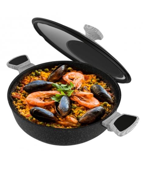 Cecotec Polka Exclusive Wood and Rock Olla Baja de Aluminio Forjado de 28cm - Capacidad de 4L - Revestimiento Antiadherente - Co