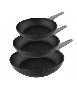 Cecotec Polka Exclusive Wood and Rock Pack de 3 Sartenes de 18, 22 y 26cm - Mango de Baquelita - Aluminio Forjado - Teflon Antia