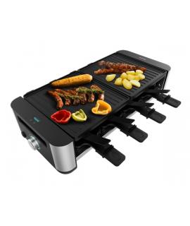 Cecotec Cheese and Grill 16000 Inox Black Raclette - 1400W - Amplia Superficie de 40x22cm - Termostato - 8 Sartenes Antiadherent
