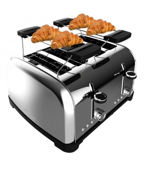 Cecotec Toastin' Time 1700 Double Tostadora de 4 Ranuras Anchas - 1700W - Calienta Panecillos - Autocentrado - Bandeja Recogemig