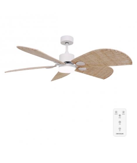 Cecotec EnergySilence Aero 5290 Natural Ventilador de Techo con Luz LED - 40W - Motor Dc - Aspas de Ratan Trenzado - Diametro de