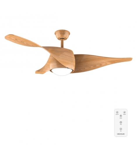 Cecotec EnergySilence Aero 5290 WhiteWood Ventilador de Techo con 3 Aspas y Luz - 40W - Diametro de 52" - 3 Tonos LED - Temporiz