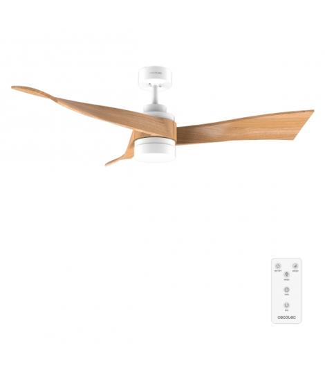 Cecotec EnergySilence Aero 5280 WhiteWood Ventilador de Techo con Luz - 40W - Diametro de 52" - LED Regulable - Temporizador - 6