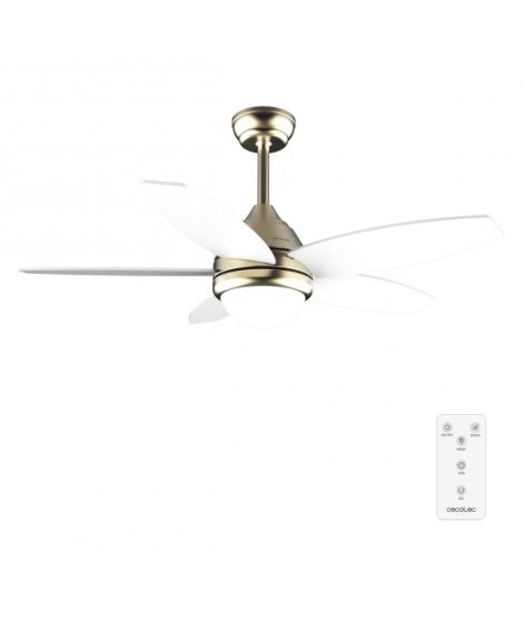 Cecotec EnergySilence Aero 4200 GoldWhiteWood Ventilador de Techo con 5 Aspas y Luz - 53W - Diametro de 42" - 3 Tonos LED - Temp