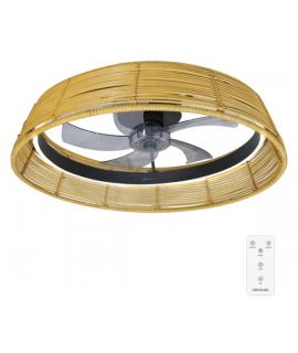 Cecotec EnergySilence LampAero 600 Natural Design Ventilador de Techo con 5 Aspas y Luz - 20W - Tulipa de Mimbre - 3 Tonos LED -