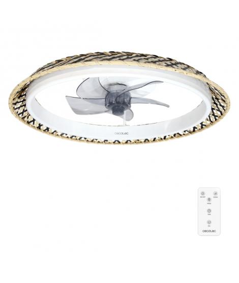 Cecotec EnergySilence LampAero 610 Natural Design Ventilador de Techo con 5 Aspas y Luz - 20W - Tulipa de Mimbre - 3 Tonos LED -