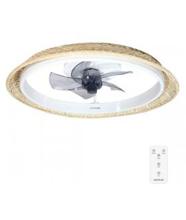 Cecotec EnergySilence LampAero 620 Natural Design Ventilador de Techo con 5 Aspas y Luz - 20W - Tulipa de Mimbre - 3 Tonos LED -