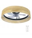 Cecotec EnergySilence LampAero 600 Beige Design Ventilador de Techo con 5 Aspas y Luz - 20W - Tulipa de Mimbre - 3 Tonos LED - T