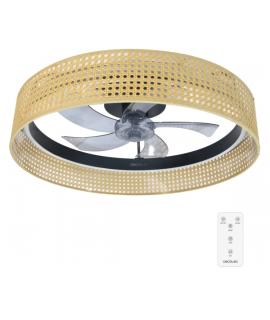 Cecotec EnergySilence LampAero 600 Beige Design Ventilador de Techo con 5 Aspas y Luz - 20W - Tulipa de Mimbre - 3 Tonos LED - T