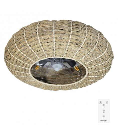 Cecotec EnergySilence LampAero 650 Natural Wicker Ventilador de Techo con 5 Aspas y Luz - 20W - Tulipa de Yute - Lampara con 3 T