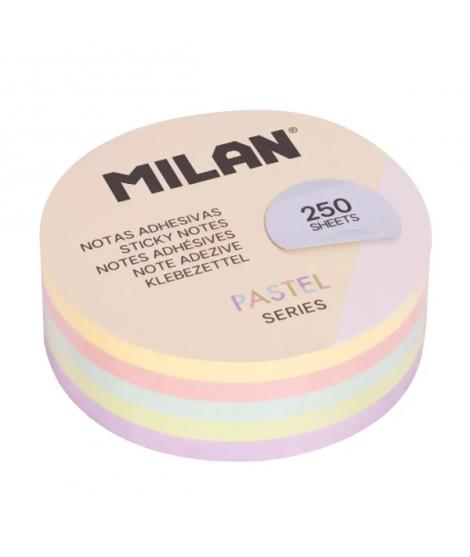 Milan Pastel Bloc de 250 Notas Adhesivas Redondas Ø 67mm - 50 Notas por Color - Colores Pastel Surtidos