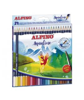 Alpino Aqualine Pack con 24 Lapices de Colores Hexagonales Acuarelables - Mina de 3.3mm - Colores Surtidos