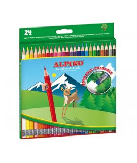 Alpino Pack con 24 Lapices de Colores Hexagonales Borrables - Mina de 3mm - Goma de Borrar del mismo Color - Resistente a la Rot