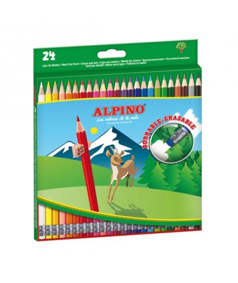 Alpino Pack con 24 Lapices de Colores Hexagonales Borrables - Mina de 3mm - Goma de Borrar del mismo Color - Resistente a la Rot