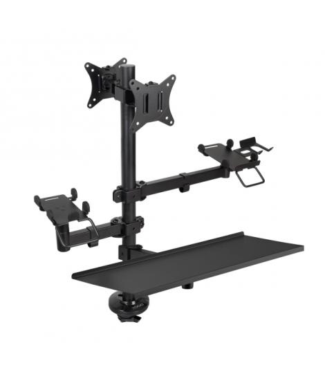 Tooq Soporte de Mesa para 2 Monitores de 17"-32" + Soportes para Impresora TPV, Lector de Codigos, Datafono + Bandeja para Tecla