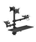 Tooq Soporte de Mesa para 2 Monitores de 17"-32" + Soportes para Impresora TPV, Lector de Codigos, Datafono + Bandeja para Tecla