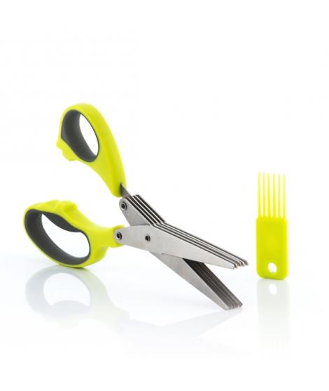 Innovagoods Tijeras de Cocina Multicorte con 5 Cuchillas - Ergonomico - Facil Limpieza - Incluye Cepillo - Color Verde