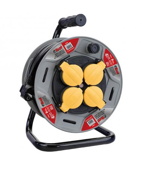 Elbat Enrollador Alargador con Proteccion Termica - 4 Shukos - Carga Maxima Enrollado 1100W, Desenrollado 3200W - Cable de 25m