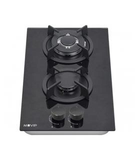 Muvip MV0627 Cocina de Gas Encastrable - 2 Zonas de Coccion de 26cm - Quemador y Soportes de Hierro Fundido - Cristal Templado d