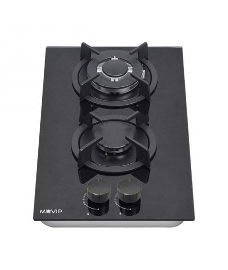 Muvip MV0627 Cocina de Gas Encastrable - 2 Zonas de Coccion de 26cm - Quemador y Soportes de Hierro Fundido - Cristal Templado d