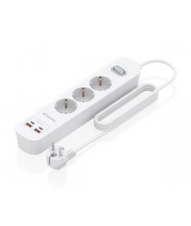 Aisens Regleta con 3 Tomas Schuko - 2xUSB-C - 2xUSB-A - Cable de 1.4m - Interruptor con Indicador LED - Power Delivery 3.0 - Qua