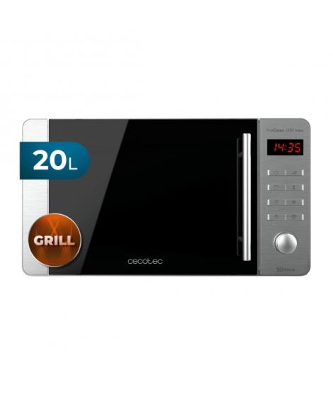 Cecotec ProClean 5110 Inox Microondas con Grill - 700W - Capacidad 20L - Pantalla LED - Acero Inoxidable - Seguro Infantil - Rev